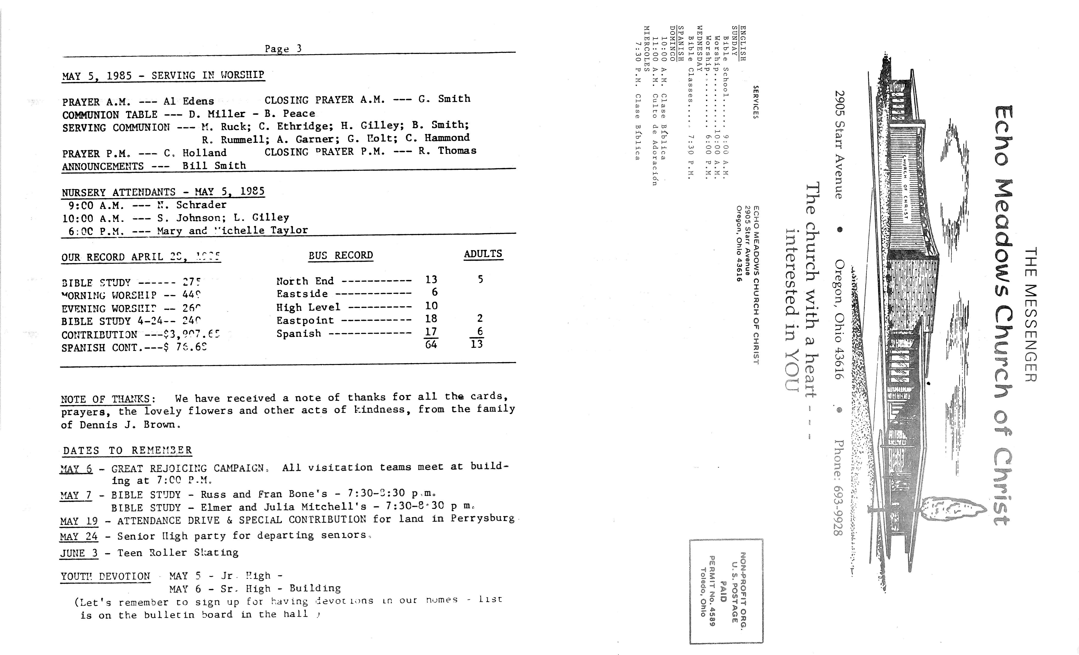 Scanned bulletin, page 1 of 1985-05-05.pdf